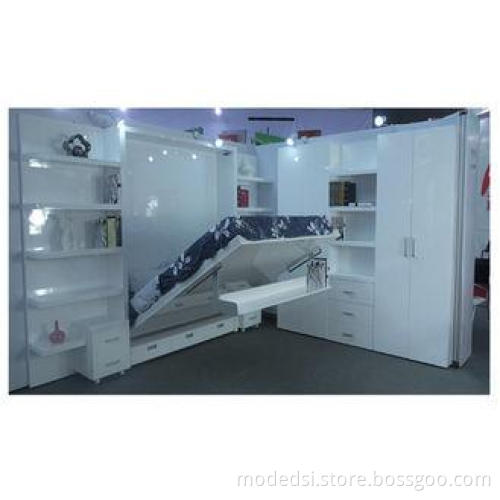 Modern Space Saving folding Double Wall Bed With Bookshelf